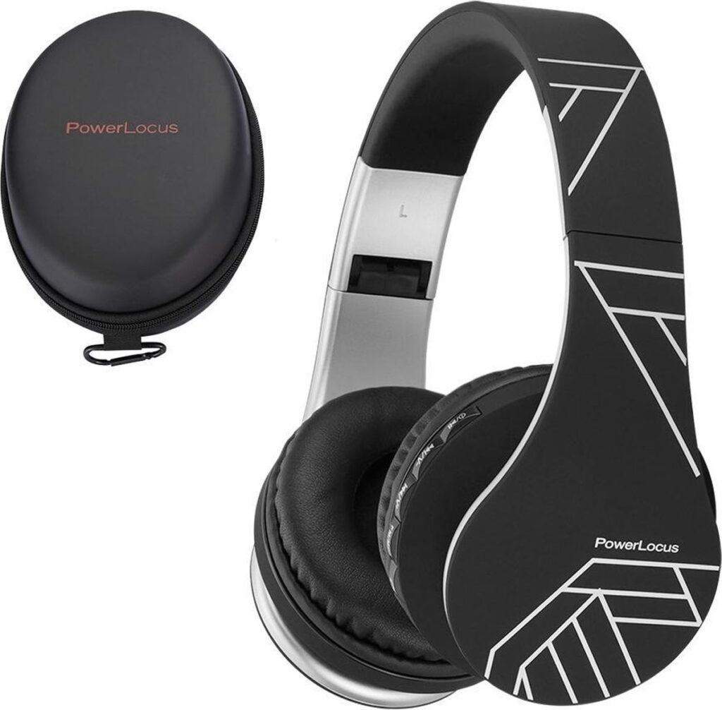 PowerLocus P1 Bluetooth Koptelefoon – Draadloos – Over Ear – Met Microfoon – Inklapbaar - incl. Hoes – Zwart/Zilver