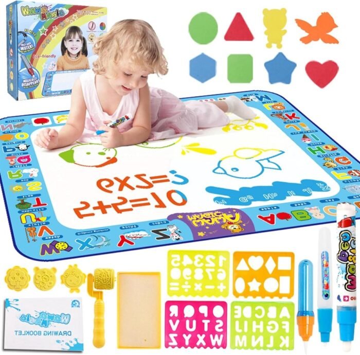 Extra Large Kids Aqua Water Drawing Mat - Age 3 4 5 6+ - Magic Water Pens - Reusable - 100×75cm