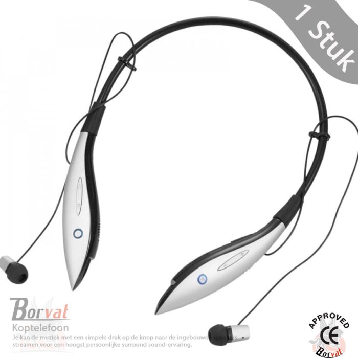 Borvat® - Koptelefoon Echo Bluetooth Met nekband en luidspreker - Zwart met beige - 1 Stuk