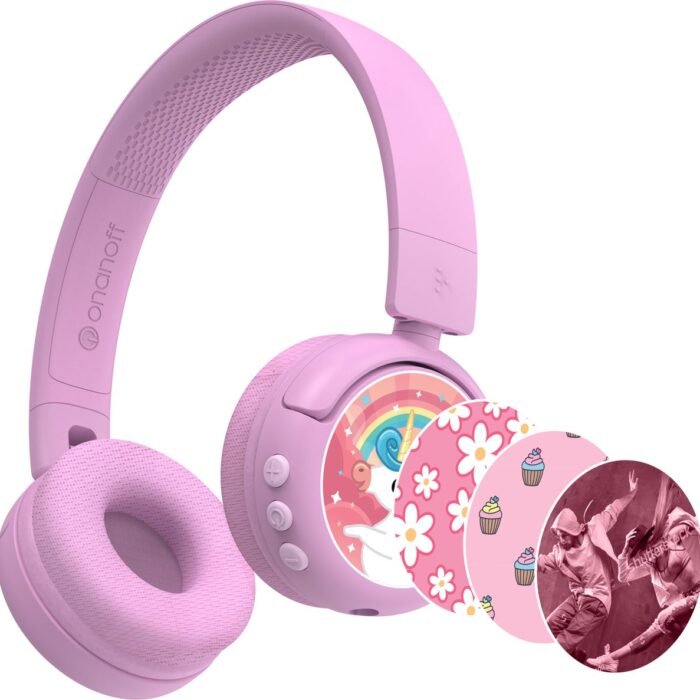 BuddyPhones PopFun Koptelefoon Kinderen - Kinder Koptelefoon Draadloos – Volumelimiet 84/95 dB – 24 uur batterijduur – Bluetooth Hoofdtelefoon - Ingebouwde microfoon - Inclusief Leuke Stickers - Roze