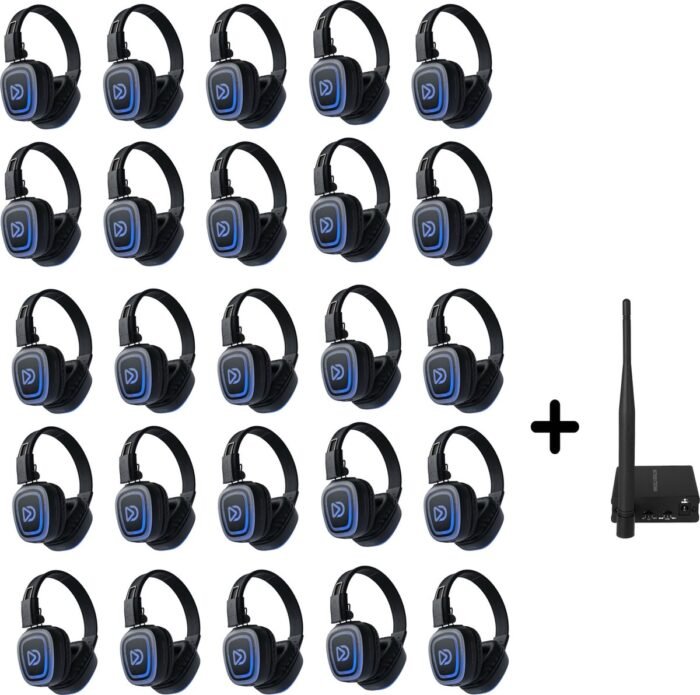 Silent Disco Pro Box 25 | 25 HiFi Headsets FD, Oplaadbare zender T70, Storage Box | DOLLY DIGITAL©