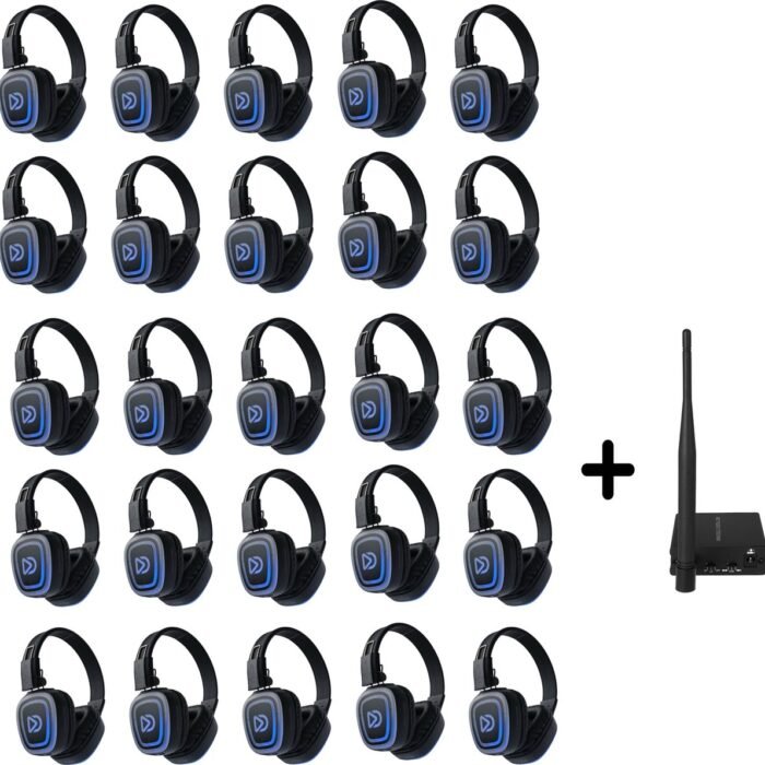 Silent Disco Pro Box 25 | 25 HiFi Headsets FD, Oplaadbare zender T70, Storage Box | DOLLY DIGITAL©