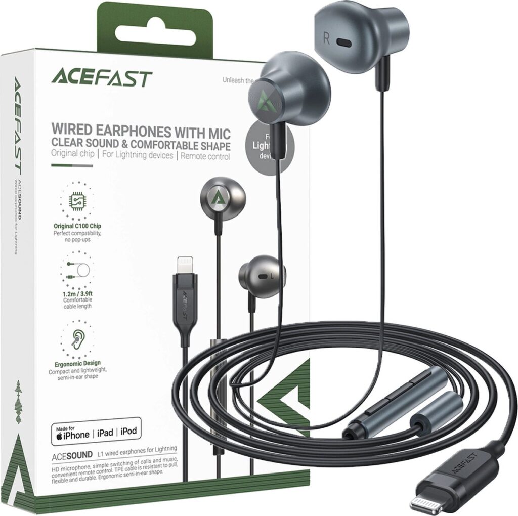 Acefast - L1 - in-ear hoofdtelefoon met 1,2 m Lightning-connector - zwart
