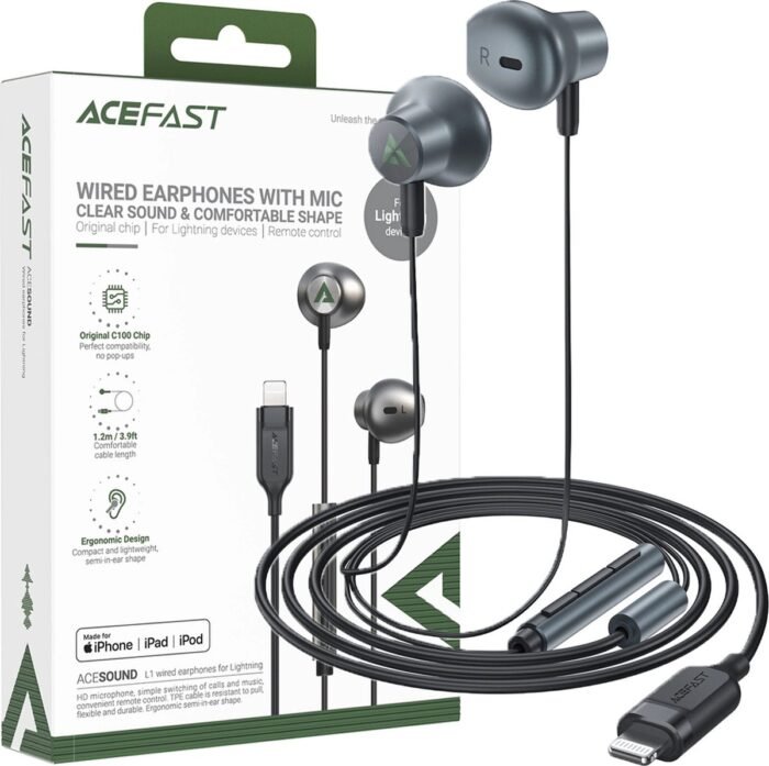 Acefast - L1 - in-ear hoofdtelefoon met 1,2 m Lightning-connector - zwart