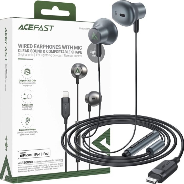 Acefast - L1 - in-ear hoofdtelefoon met 1,2 m Lightning-connector - zwart