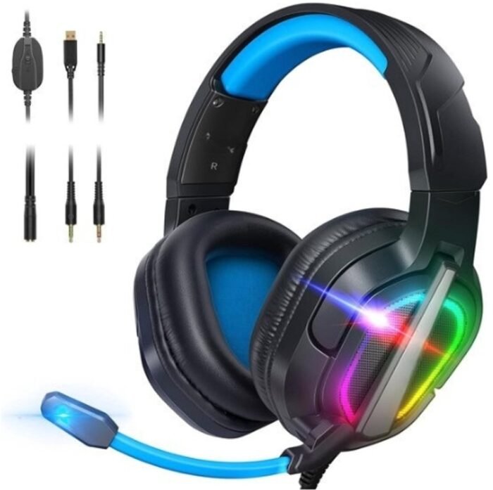 StayPowered RGB Gaming Headset - Ultiem Geluid voor Top Gamers - Ergonomisch Ontwerp - Ruisonderdrukkende Microfoon - Brede Compatibiliteit - Gemakkelijke Bediening - RGB Verlichting - Zwart/Blauw - Levering Sneller dan Aangegeven!