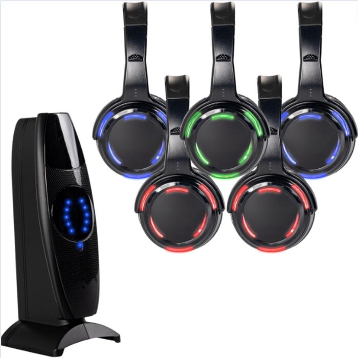 Silent Disco Set Met 5 Koptelefoons - Complete DJ Set voor Ultieme Feestervaring - Verlichte Discolamp - Draadloos