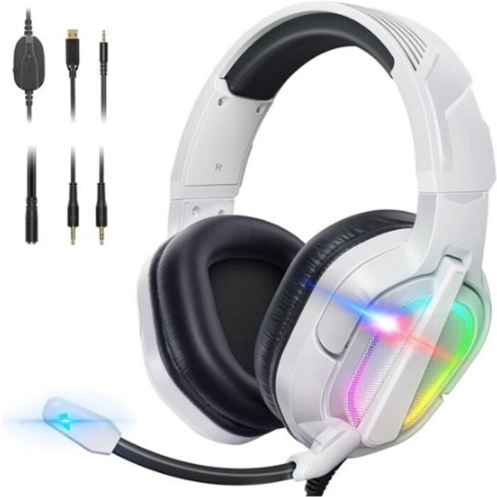 StayPowered RGB Gaming Headset - Ultiem Geluid voor Top Gamers - Ergonomisch Ontwerp - Ruisonderdrukkende Microfoon - Brede Compatibiliteit - Gemakkelijke Bediening - RGB Verlichting - Wit/Zwart - Levering Sneller dan Aangegeven!