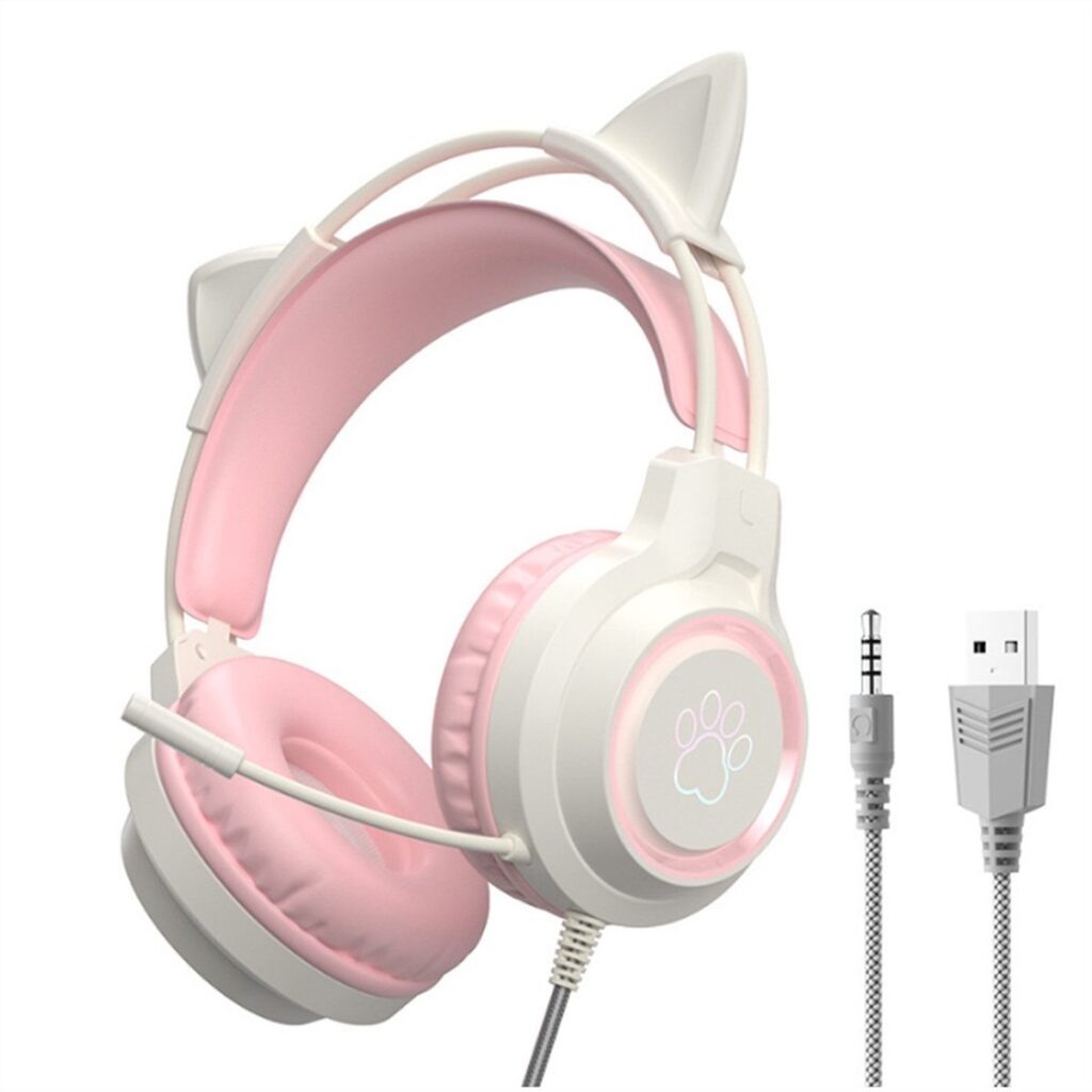 KINSI Gaming Headset met Kattenoren - Ruisonderdrukkende Microfoon 360°, RGB Verlichting & Comfortabele Oorkussens