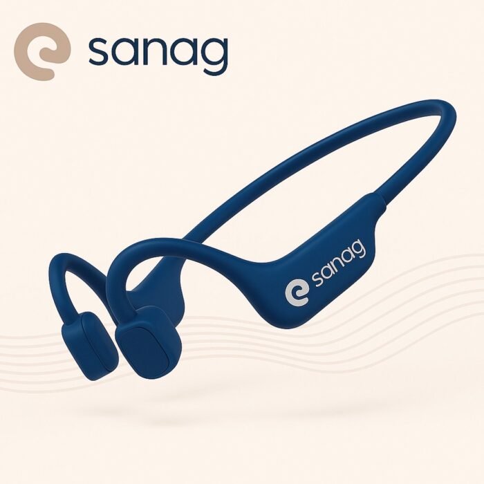 Bone Conduction Headphone – Bluetooth Sport Hoofdtelefoon – Open Ear Draadloze Koptelefoon – Waterdicht, Lichtgewicht & Met Microfoon – Voor Hardlopen en Fietsen – Blauw – Sanag