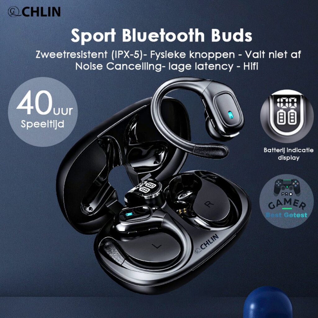 CL CHLIN® Arita Zwarte Draadloze Sport oordopje met fysiek knopjes en noice canceling - Draadloze oortje Bluetooth - Sport oordopjes - bluetooth oordopjes - draadloze oordopjes - oortjes draadloos - draadloze oortjes bluetooth - earbuds