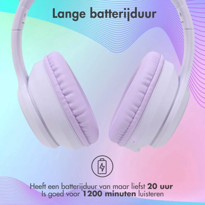 Koptelefoon met Katten Oortjes - Draadloze LED Verlichting - Paars - Kinder koptelefoon - Bluetooth - Snel Laad Functie
