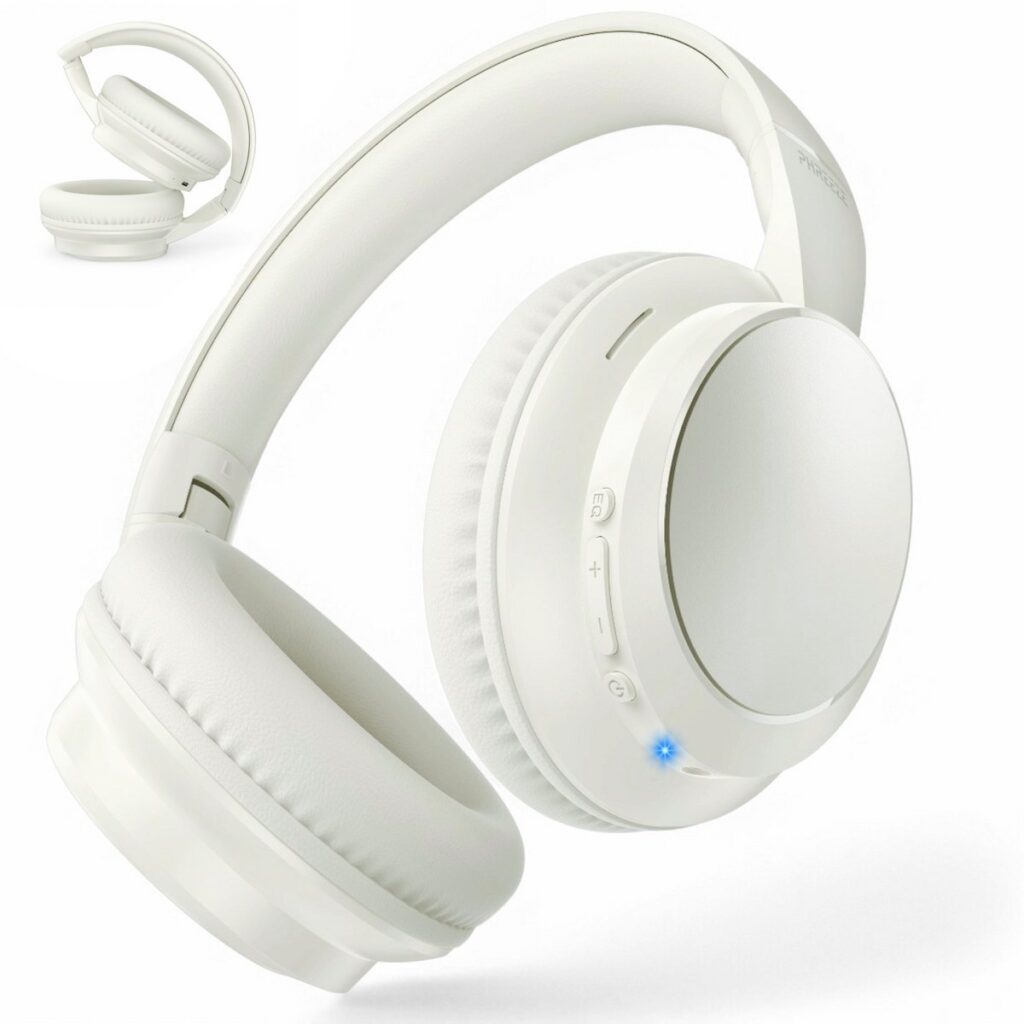 Koptelefoon Draadloos incl. Equalizer - Met Microfoon - Aux & Bluetooth 5.4 - Inklapbaar - Draadloze Headset - Wit / Beige