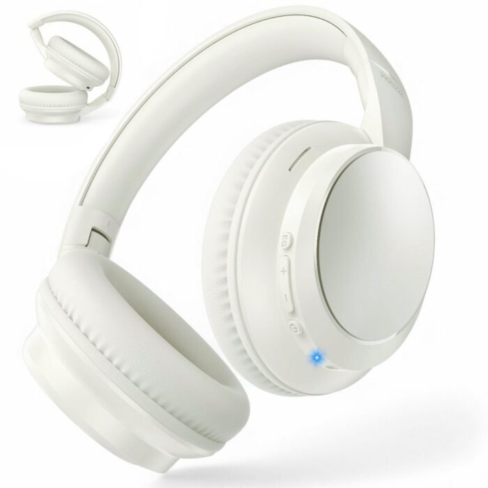 Koptelefoon Draadloos incl. Equalizer - Met Microfoon - Aux & Bluetooth 5.4 - Inklapbaar - Draadloze Headset - Wit / Beige