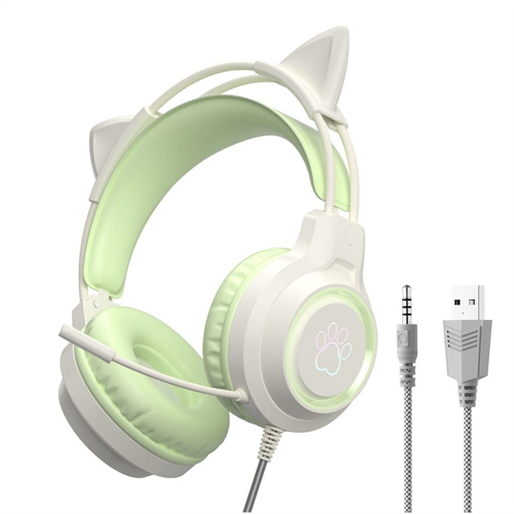 KINSI Gaming Headset met Kattenoren - Ruisonderdrukkende Microfoon 360°, RGB Verlichting & Comfortabele Oorkussens
