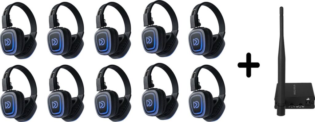 10x DOLLY DIGITAL© FD-Pro Silent Disco set | 10 oplaadbare stereo HD headsets met T70 oplaadbare zender