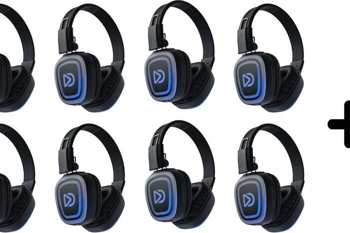 10x DOLLY DIGITAL© FD-Pro Silent Disco set | 10 oplaadbare stereo HD headsets met T70 oplaadbare zender