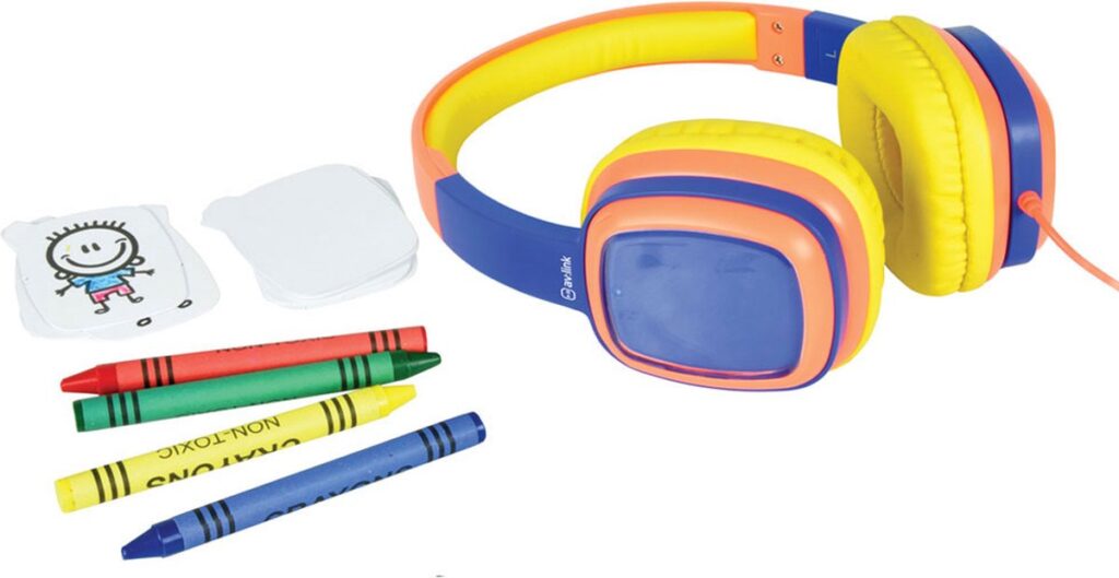 AV:Link geel-blauwe doodle design je eigen hoofdtelefoon voor kinderen