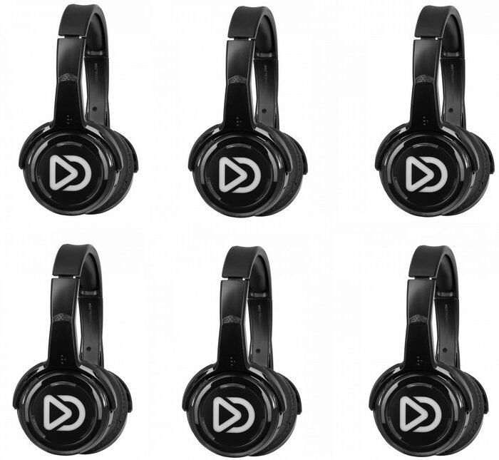 Dolly Digital© Professionele Silent Disco set | 10 Type DD oplaadbare headsets en 1 Type T70 oplaadbare zender met extra bereik.