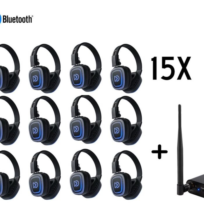 Silent Disco Pro Box 15 +Bluetooth | 15 HiFi Headsets FD, Bluetooth zender T80-Pro, Storage Box | DOLLY DIGITAL©