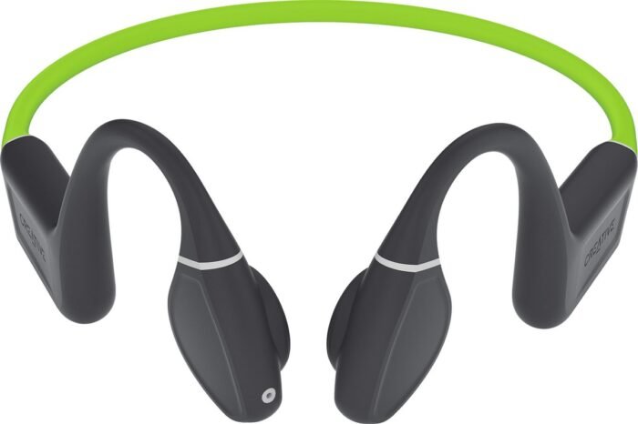 Creative Outlier Free+ Bone Conduction hoofdtelefoon - verstelbare transducers, IPX5 las- en spatbescherming, tot 10 uur batterijduur (grijs en limoengroen)