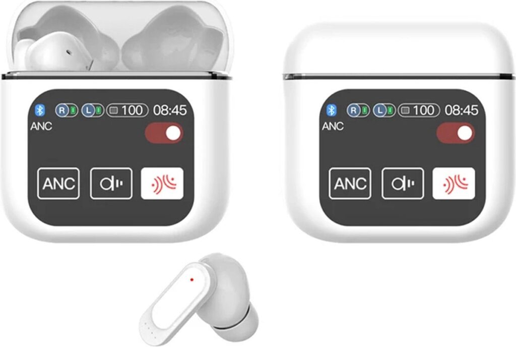 Otiume Draadloze Oordopjes - LCD Scherm Bluetooth Oortjes Wireless Earbuds Touchscreen Earphones - Wit