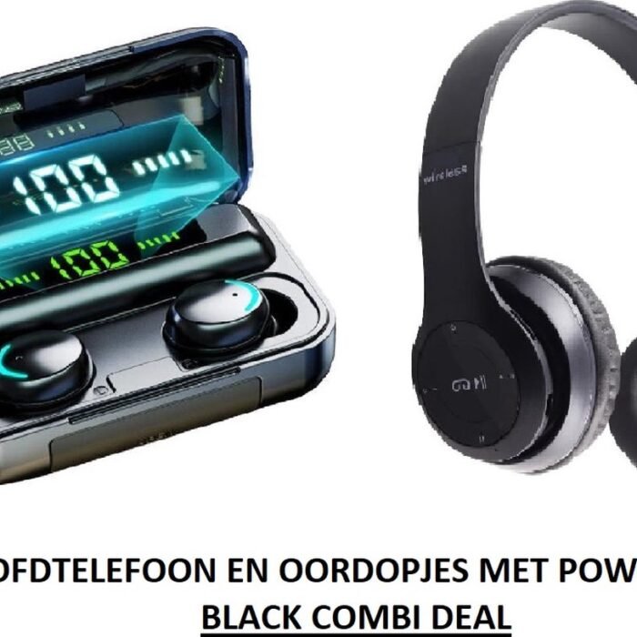 COMBI DEAL: Bluetooth Hoofdtelefoon met oordopjes en powerbank. (zwart) van € 59,89 nu voor € 29,89