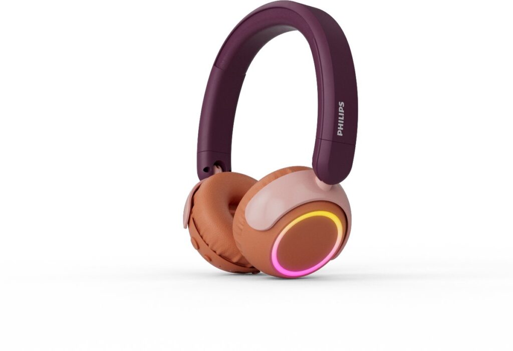 PHILIPS TAK4200MP 4200-serie On Ear draadloze opvouwbare hoofdtelefoon voor kinderen - 45 uur afspeeltijd, beperkt volume, Audio delen, laadkabel meegeleverd - Ambiant verlichting - Magenta Paars
