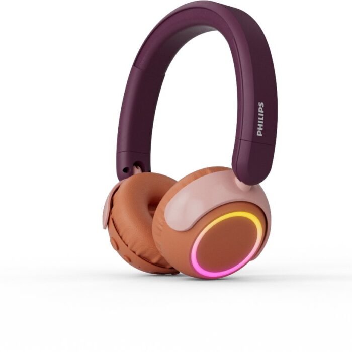 PHILIPS TAK4200MP 4200-serie On Ear draadloze opvouwbare hoofdtelefoon voor kinderen - 45 uur afspeeltijd, beperkt volume, Audio delen, laadkabel meegeleverd - Ambiant verlichting - Magenta Paars