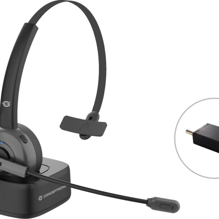 Conceptronic POLONA03BD hoofdtelefoon/headset Draadloos Hoofdband Kantoor/callcenter Bluetooth Oplaadhouder Zwart