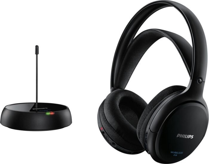 PHILIPS SHC5200/10 HiFi TV Hoofdtelefoon Draadloos Over-Ear (32-mm-Luidspreker, Draadloze FM-transmissie, Zelfinstellende Binnenhoofdband, Lichtgewicht Ontwerp, Oplaadbaar), Zwart