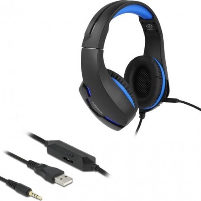 Gaming-headset over-ear met 3,5 mm stereo-jack en blauw LED-licht voor pc, laptop en gameconsoles