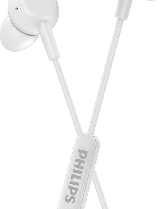 PHILIPS TAE5008WT/00 In-ear Hoofdtelefoon met Microfoon | Lichtgewicht Bedraad | USB-C | 1,2 m Kabel | Afstandsbediening 3 Knoppen | 3 Maten Oordopjes | Comfortabele | Helder Geluid en Krachtige Bass | Wit