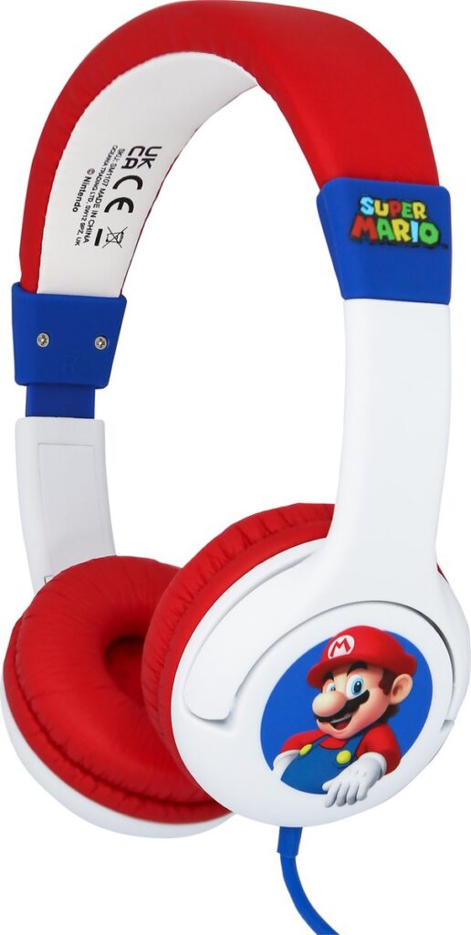Super Mario - kinderkoptelefoon - met volumebegrenzing - verstelbaar (wit/rood)