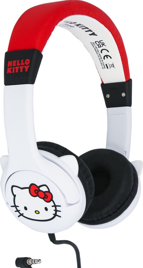 Hello Kitty - kinderkoptelefoon - met oortjes - volumebegrenzing - verstelbaar (rood/wit)