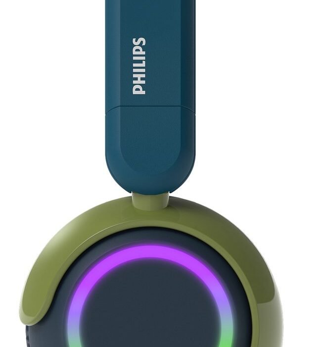 PHILIPS TAK4200CT 4200-serie On Ear draadloze opvouwbare hoofdtelefoon voor kinderen - 45 uur afspeeltijd, beperkt volume, Audio delen, laadkabel meegeleverd - Ambiant verlichting - Kristalgroen