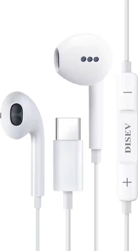 DISEV® - Oortjes met Draad - USB-C Aansluiting - In-Ear Oordopjes met Draad - Oortjes met Draad en Microfoon - 1.20M kabel - Wit