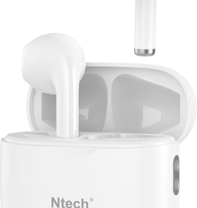 draadloze oordopjes - Bluetooth Oortjes - oortjes draadloos - Earpods - semi in-ear A20 Geschikt voor Apple & Android - Wit - Ntech