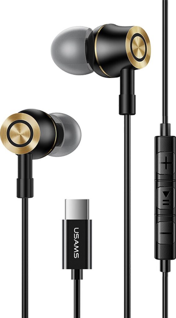 USAMS Metalen In-Ear Oordopjes met USB-C aansluiting - Zwart