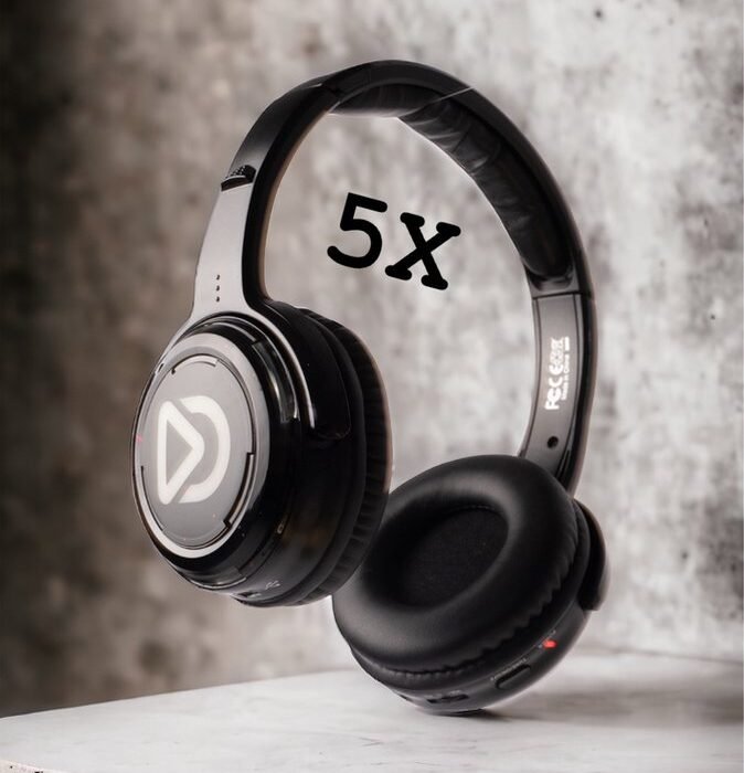 Silent Disco set – 5 oplaadbare Koptelefoons – Inclusief Zender - Hoofdtelefoons – Zwart