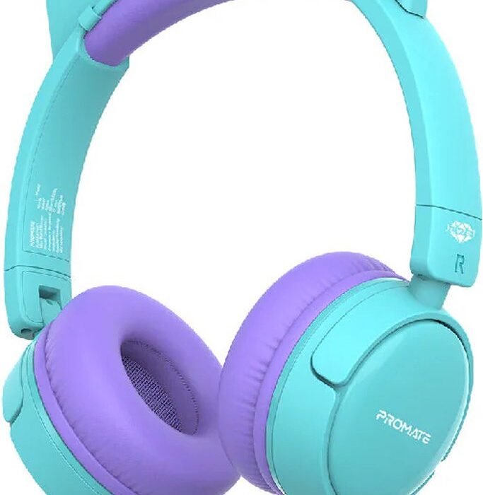 ProMate® Bekabelde Kinderhoofdtelefoon, Premium Afneembare Kattenoor Kinderheadset met Microfoon, 85dB tot 95dB Geluidsregeling, AUX Deelpoort en Zachte Oorkussens, voor Smartphones, Laptops, Mp3-speler, Jewel Aqua