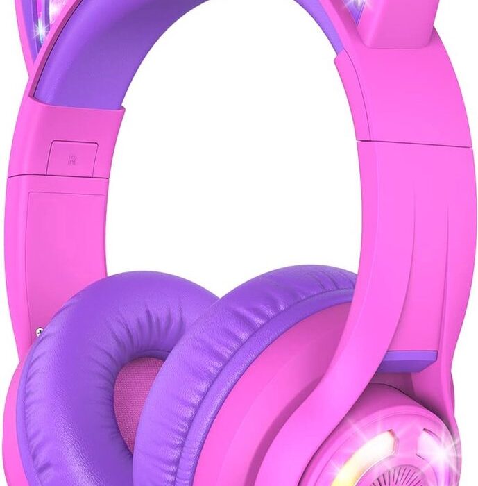 Bluetooth Kinderhoofdtelefoon met Volumebegrenzing, Draadloos & Opvouwbaar, Ideaal voor School en Reizen, Roze Lila