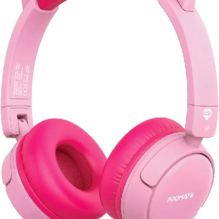ProMate® Bedrade Kinderhoofdtelefoon, Premium Afneembare Kattenoor Kinderheadset met Microfoon, 85dB tot 95dB Geluidsregeling, AUX Deelpoort en Zachte Kussens, voor Smartphones, Laptops, Mp3-speler, Jewel BubbleGum