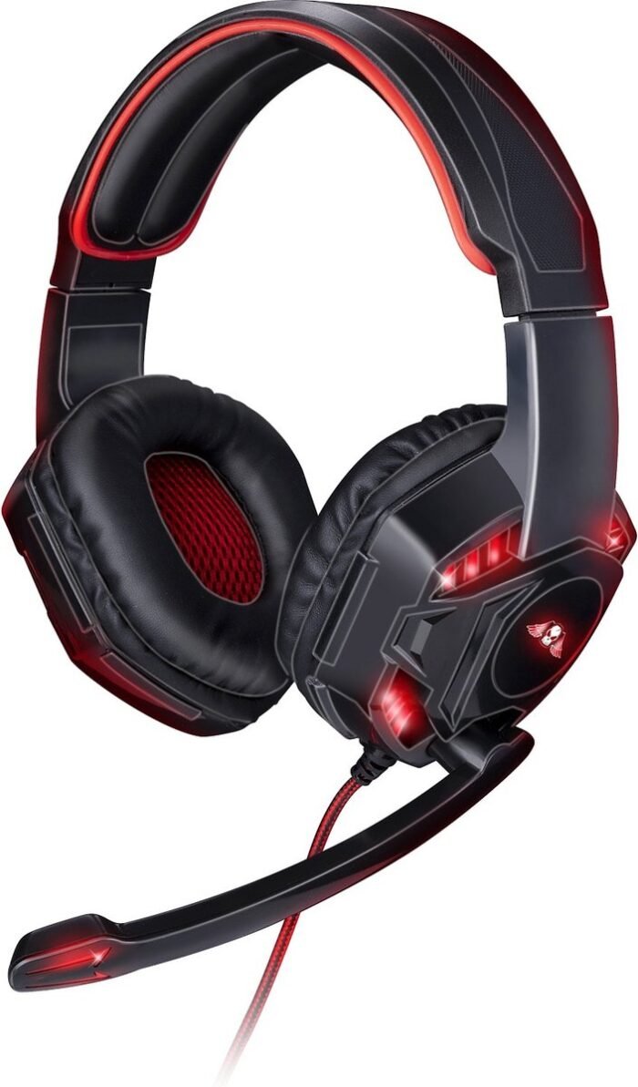 No Fear Gaming Headset - Incl. LED Verlichting - 1.5 M Kabel - Koptelefoon met Microfoon - Over-Ear Ontwerp - Stevig en Comfortabel - Zwart/Rood