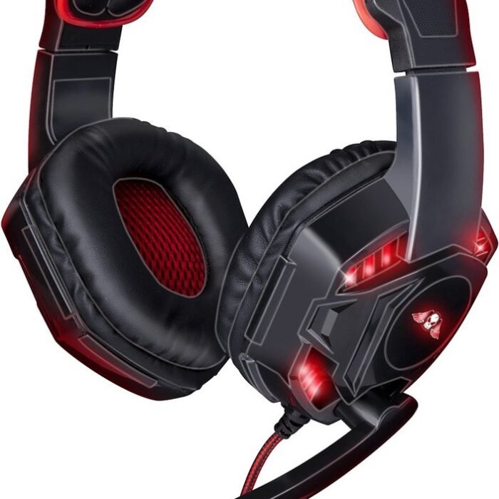 No Fear Gaming Headset - Incl. LED Verlichting - 1.5 M Kabel - Koptelefoon met Microfoon - Over-Ear Ontwerp - Stevig en Comfortabel - Zwart/Rood