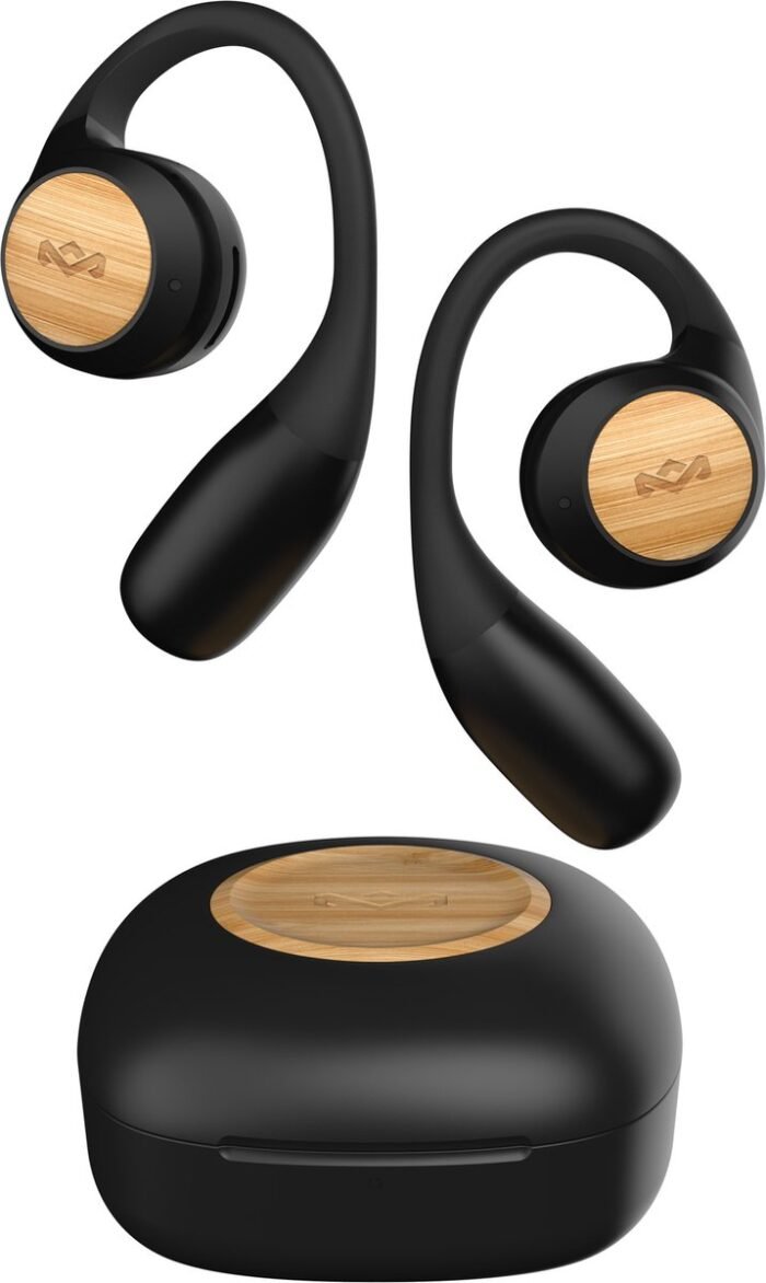 House of Marley Liberate Open Draadloze Oordopjes – Bluetooth 5.3 – Open Ear – Sport Oortjes – 20 uur Speeltijd - Zweetbestendig en Waterbestendig - USB C - Gemaakt van Duurzame Materialen - Zwart