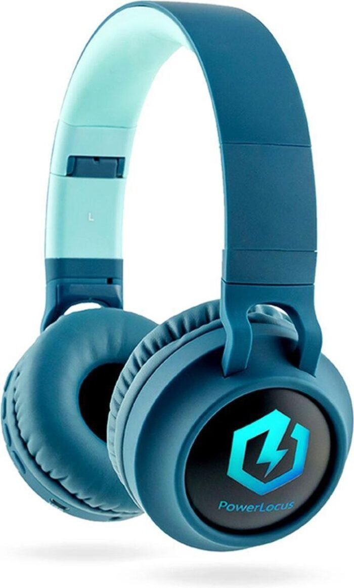 PowerLocus Buddy Draadloze On-Ear Koptelefoon voor Kinderen, LED lampjes, 85db Limiet, met Microfoon, Micro SD poort - Blauw