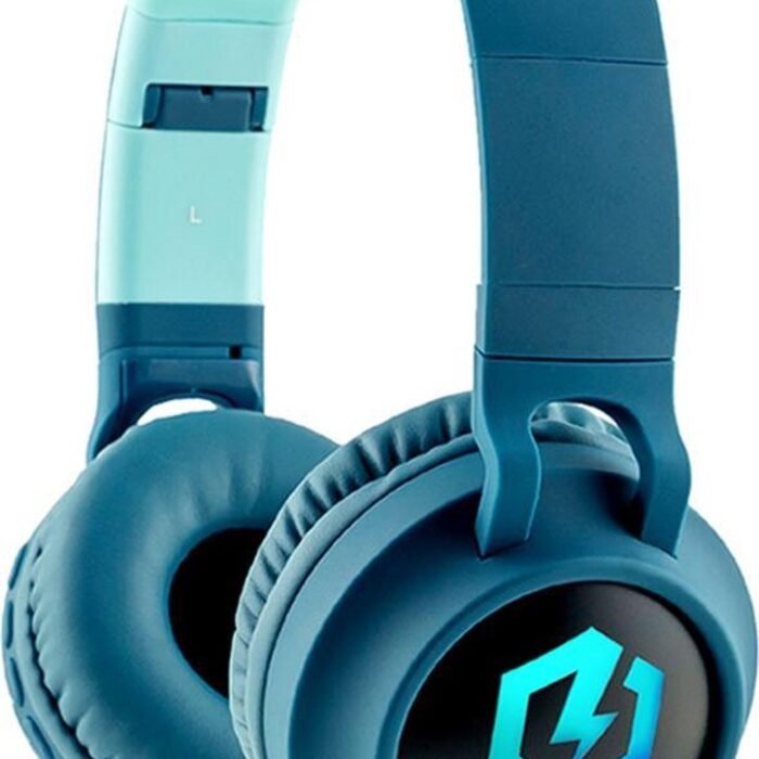 PowerLocus Buddy Draadloze On-Ear Koptelefoon voor Kinderen, LED lampjes, 85db Limiet, met Microfoon, Micro SD poort - Blauw