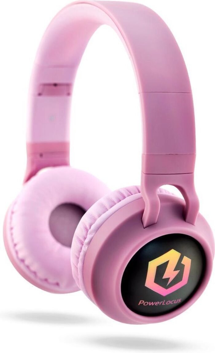 PowerLocus Buddy Draadloze On-Ear Koptelefoon voor Kinderen, LED lampjes, 85db Limiet, met Microfoon, Micro SD poort - Roze