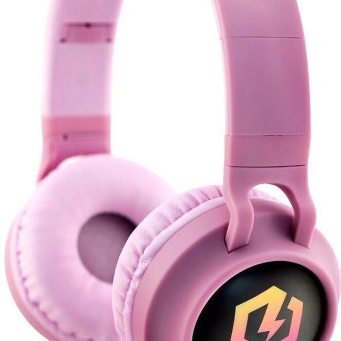 PowerLocus Buddy Draadloze On-Ear Koptelefoon voor Kinderen, LED lampjes, 85db Limiet, met Microfoon, Micro SD poort - Roze